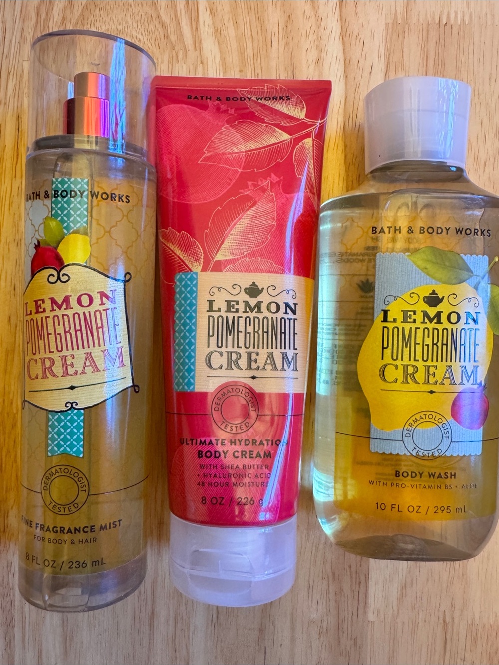 Bath & Body Works Lemon Pomegranate Cream Body Care Trio - Yellow & Red